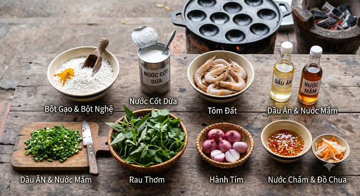 nguyên liệu làm bánh khọt vũng tàu