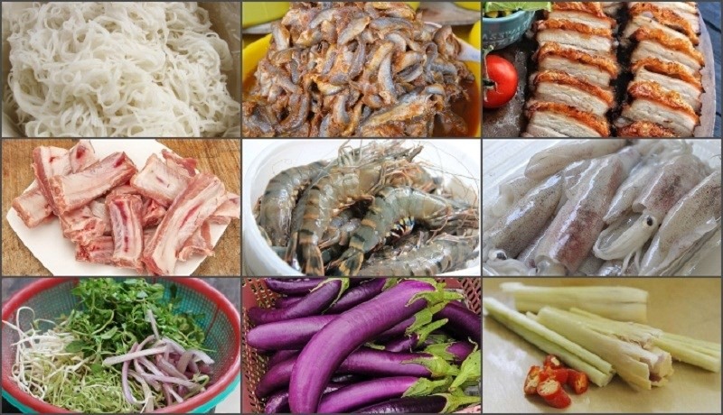 nguyên liệu náu bún mắm miền tây