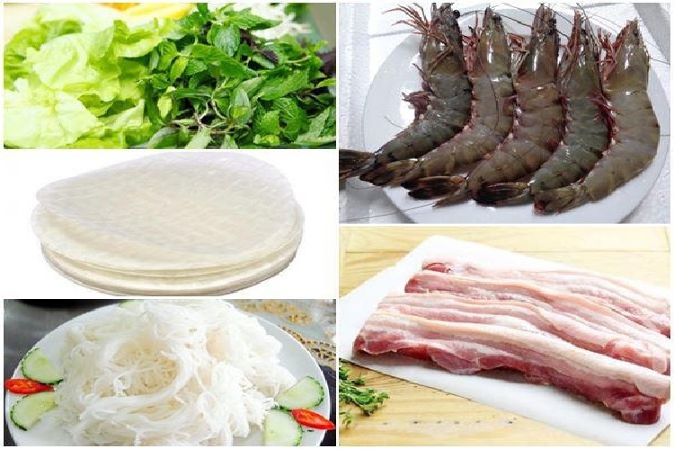 nguyên liệu làm gỏi cuốn tôm thịt